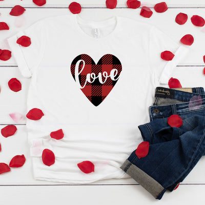 Love Buffalo Plaid Heart Valentine T-Shirt, Valentines Day Shirt, Heart Shirt, V Day Shirt,  Valentines Day Shirt, Heart, Love, Plaid