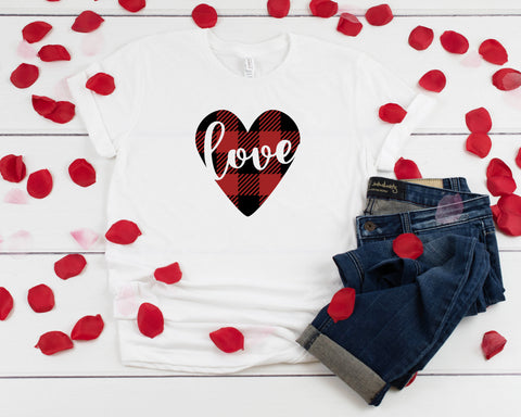 Love Buffalo Plaid Heart Valentine T-Shirt, Valentines Day Shirt, Heart Shirt, V Day Shirt,  Valentines Day Shirt, Heart, Love, Plaid