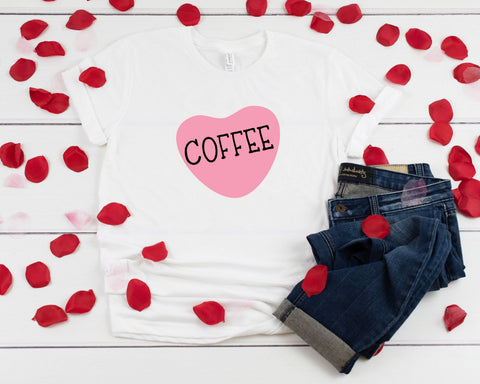 Coffee Candy Heart Valentine T-Shirt, Valentines Day Shirt, Heart Shirt, V Day Shirt,  Funny Shirt, Heart Candy, Sweet Hearts, Coffee Shirt