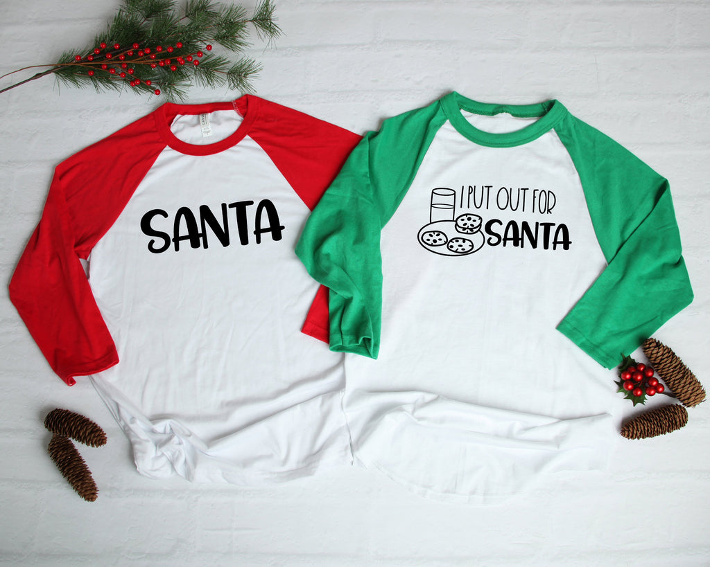 I Put Out For Santa Couples Christmas  Three-Quarter Sleeve Baseball T-Shirt, Funny Christmas Shirt,  Xmas, Christmas Humor Shirt, Holiday
