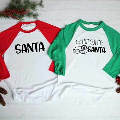 I Put Out For Santa Couples Christmas  Three-Quarter Sleeve Baseball T-Shirt, Funny Christmas Shirt,  Xmas, Christmas Humor Shirt, Holiday