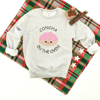 Concha In The Oven Heavy Blend Crewneck Sweatshirt, Pregnancy Reveal Sweater, Funny Reveal Sweater, Pregnancy Humor, Pregnancy Crew