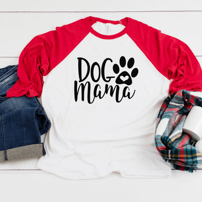 Dog Mama Paw Three-Quarter Sleeve Baseball T-Shirt, Dog Mom Shirt, Fur Mama Shirt, Dog Mama Shirt, Dog Parent, Gift For Dog Mom, Dog Paw