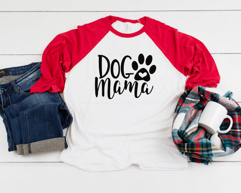 Dog Mama Paw Three-Quarter Sleeve Baseball T-Shirt, Dog Mom Shirt, Fur Mama Shirt, Dog Mama Shirt, Dog Parent, Gift For Dog Mom, Dog Paw