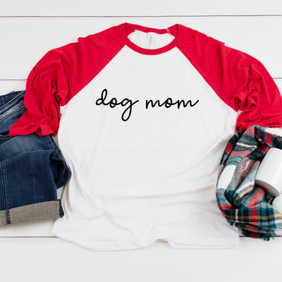 Dog Mom Script Three-Quarter Sleeve Baseball T-Shirt, Dog Mom Shirt, Fur Mama Shirt, Dog Mama Shirt, Dog Parent, Gift For Dog Mom, Dog Paw