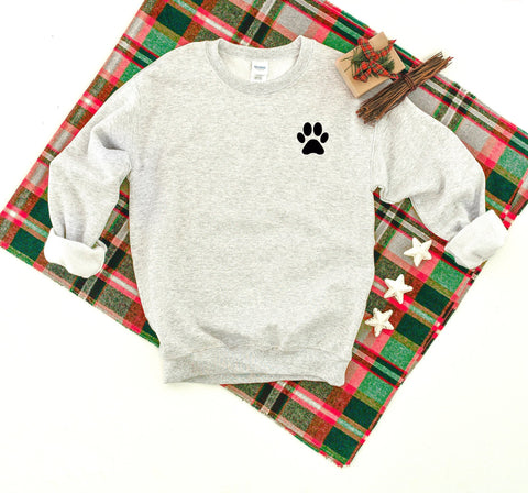 Dog Paw Left Chest Heavy Blend Crewneck Sweatshirt, Dog Lover Sweater, Dog Mom Sweatshirt, Dog Dad Sweatshirt, Pet Lover Sweater, 24 Colors!