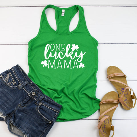 One Lucky Mama women's racerback tank top shirt, One Lucky Mom St Patrick's Day Tank Top, St Paddy's Tank, St Pattys Day, Blessed Mama