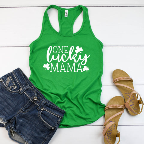 One Lucky Mama women's racerback tank top shirt, One Lucky Mom St Patrick's Day Tank Top, St Paddy's Tank, St Pattys Day, Blessed Mama