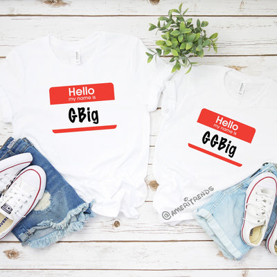 Big Little Sorority shirts, Hello My Name Is Big Little sorority reveal shirts, Greek shirt, Little sister, Big Sister, Big Little shirt
