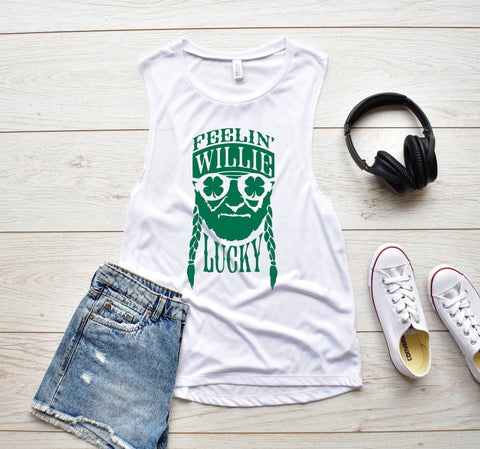 Feelin' Willie Lucky St Patrick's Day Women's Flowy Muscle Tank, St Paddy's Day Shirt, Funny St Patrick's Day Shirt, Choose Color!