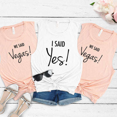 Bachelorette Party Women's Flowy Muscle Tanks Shirts, I Said Yes, We Said Vegas, Bachelorette Party, Bridal Shirts, Bridesmaids, Bride Gift