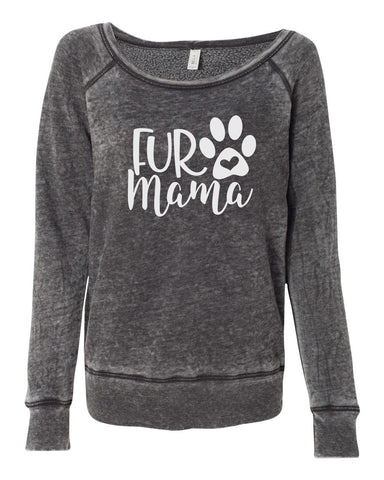 Fur Mama Paw Women's Sponge Fleece Wideneck Sweatshirt, Dog Mom Sweater, Wide Neck Sweatshirt, Pet Lover Sweater, Dog Mom, Fur Mama Sweater