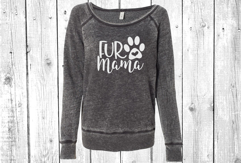 Fur Mama Paw Women's Sponge Fleece Wideneck Sweatshirt, Dog Mom Sweater, Wide Neck Sweatshirt, Pet Lover Sweater, Dog Mom, Fur Mama Sweater