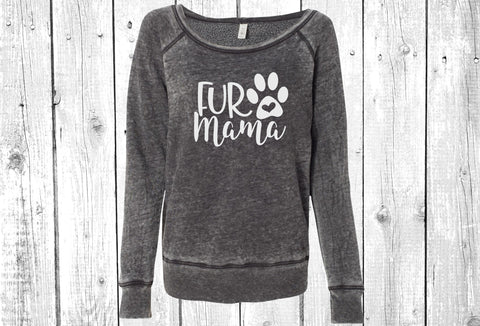 Fur Mama Paw Women's Sponge Fleece Wideneck Sweatshirt, Dog Mom Sweater, Wide Neck Sweatshirt, Pet Lover Sweater, Dog Mom, Fur Mama Sweater