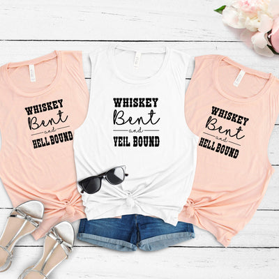 Bachelorette Party Women's Flowy Muscle Tanks Shirts, Whiskey & Veil Bound, Hell Bound, Country Bachelorette Party, Bridesmaids, Bride to Be