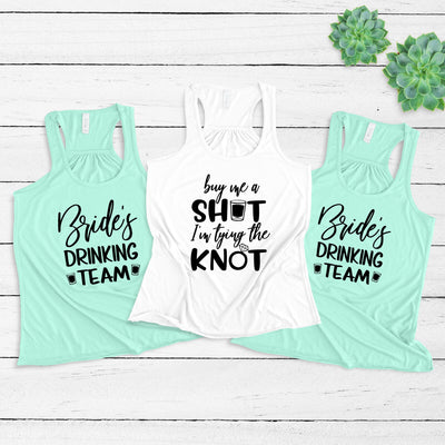 Bachelorette Party Women's Flowy Racerback Tanks, Buy Me A Shot, Bride's Drinking Team, Bachelorette Party Shirts, Bridal Shower, Bride Gift