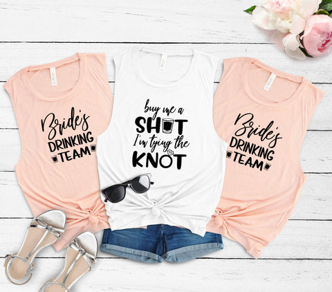 Bachelorette Party Women's Flowy Muscle Tanks Shirts, Buy Me A Shot Tying the Knot, Drinking Team, Bachelorette Party, Bridesmaids, Wedding