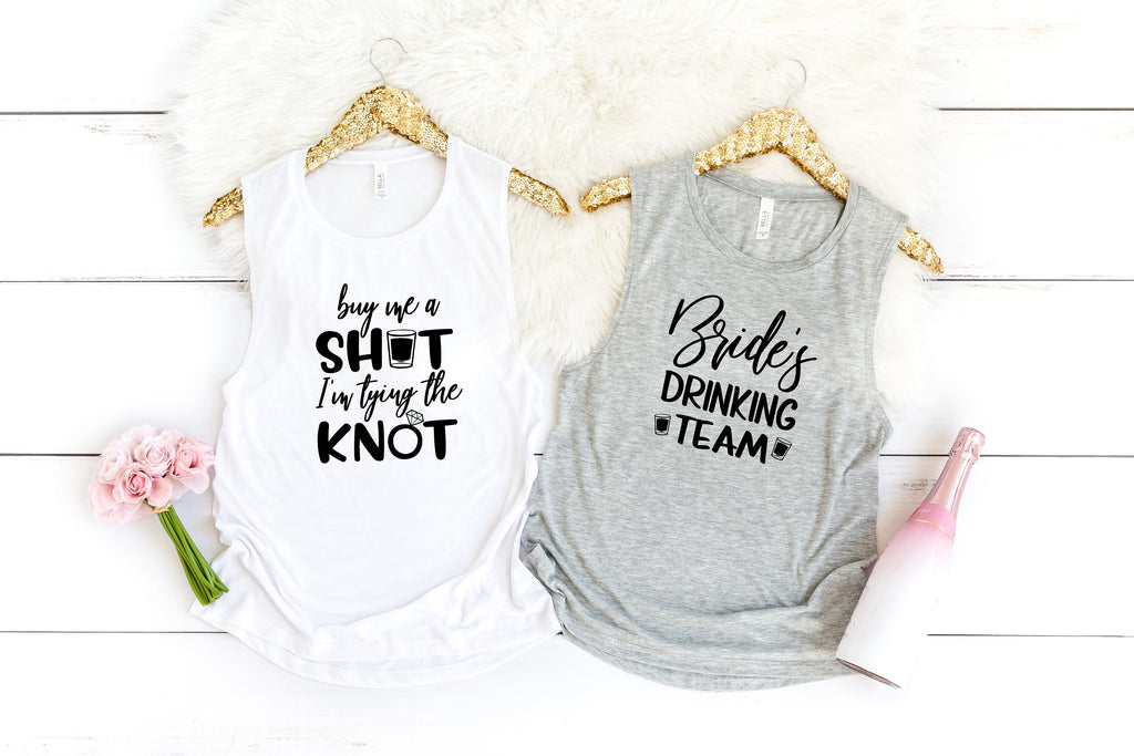 Bachelorette Party Women's Flowy Muscle Tanks Shirts, Buy Me A Shot Tying the Knot, Drinking Team, Bachelorette Party, Bridesmaids, Wedding