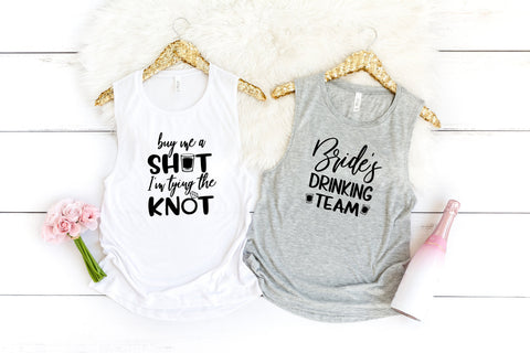 Bachelorette Party Women's Flowy Muscle Tanks Shirts, Buy Me A Shot Tying the Knot, Drinking Team, Bachelorette Party, Bridesmaids, Wedding