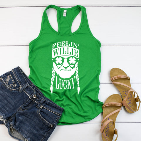 Feelin' Willie Lucky women's racerback tank top shirt, Funny St Patrick's Day Tank Top, St Paddy's Tank, St Pattys Day Shirt, Drunk Shirt