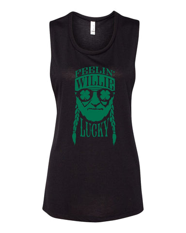 Feelin' Willie Lucky St Patrick's Day Women's Flowy Muscle Tank, St Paddy's Day Shirt, Funny St Patrick's Day Shirt, Choose Color!