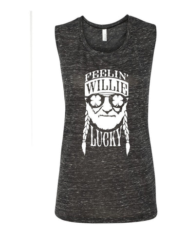 Feelin' Willie Lucky St Patrick's Day Women's Flowy Muscle Tank, St Paddy's Day Shirt, Funny St Patrick's Day Shirt, Choose Color!