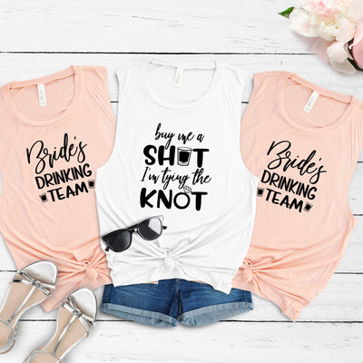 Bachelorette Party Women's Flowy Muscle Tanks Shirts, Buy Me A Shot I'm Tying The Knot, Bride's Team, Bachelorette Party, Bridesmaids, Bride