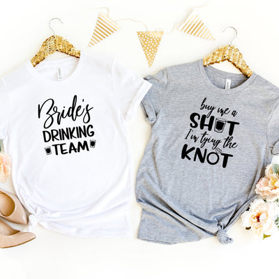 Bachelorette Party Shirts, Buy Me A Shot Tying the Knot, Brides Drinking Team Bachelorette Shirts, Bridesmaids, Bridal Party, Bride to Be !