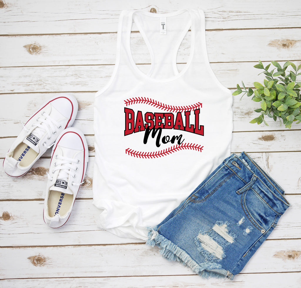 Baseball Mom Women's Racerback Tank Top Shirt, Baseball Stitches Tank Top, Game Day Shirt, Women's Baseball Tank Top, Gift For Baseball Mom