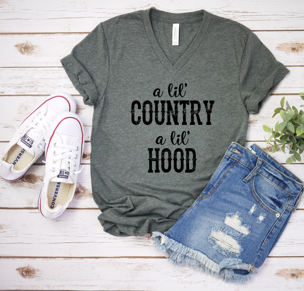 A Little Country, A Little Hood V-Neck Shirt, Country Tee, Women's Shirts, Gift For Her, More Colors