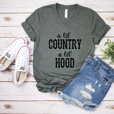 A Little Country, A Little Hood V-Neck Shirt, Country Tee, Women's Shirts, Gift For Her, More Colors