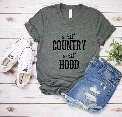 A Little Country, A Little Hood V-Neck Shirt, Country Tee, Women's Shirts, Gift For Her, More Colors