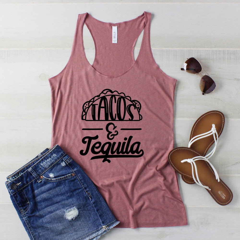 Tacos And Tequila Women's Racerback Triblend Tank Top, Cinco De Mayo Tank Top Shirts, Cute Women's Tank Tops