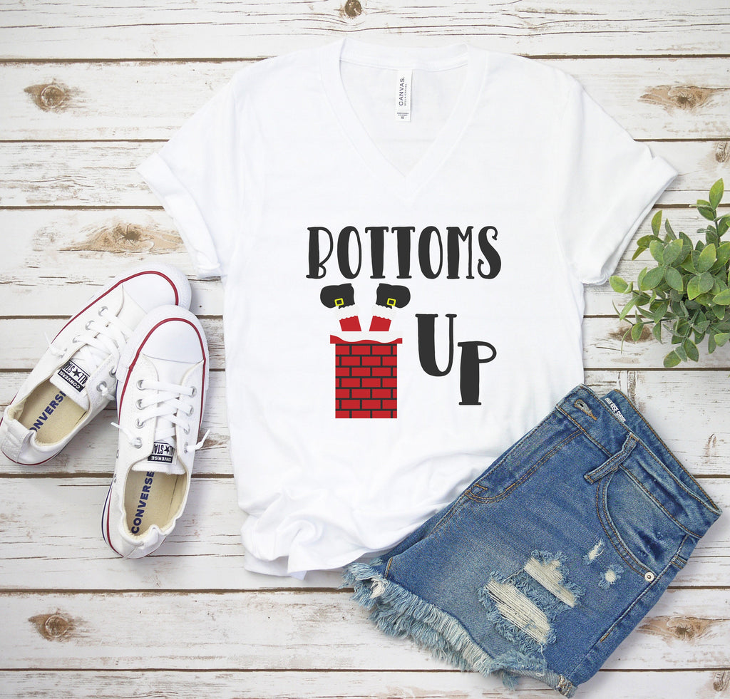 Bottoms Up Santa V-Neck Shirt, Santa Shirts, Gift For Her, Christmas Shirt, Xmas Holiday Shirt
