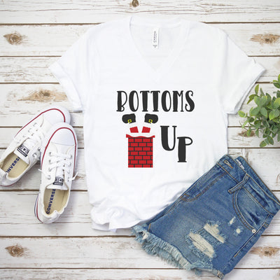 Bottoms Up Santa V-Neck Shirt, Santa Shirts, Gift For Her, Christmas Shirt, Xmas Holiday Shirt