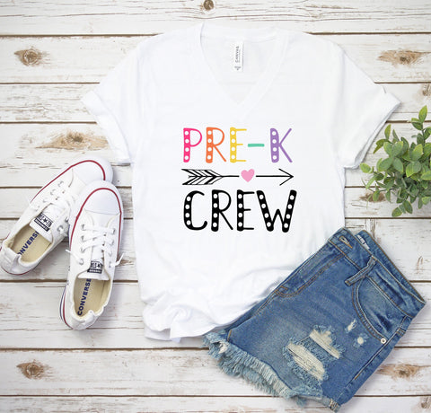 Pre K Crew Teacher V-Neck Shirt, Teacher Shirts, Gift For Teacher, Favorite Teacher Shirt, Teacher Appreciation Gift, Teacher Gift