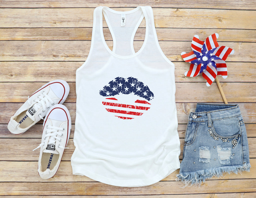 4th Of July USA Shirt, USA Flag Lips, Fourth Of July Shirt Racerback Tank, USA, 'Patriotic Shirt, Holiday Tank, July 4th Shirt, More Colors