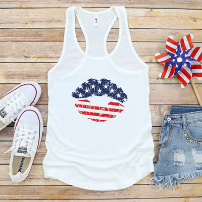 4th Of July USA Shirt, USA Flag Lips, Fourth Of July Shirt Racerback Tank, USA, 'Patriotic Shirt, Holiday Tank, July 4th Shirt, More Colors