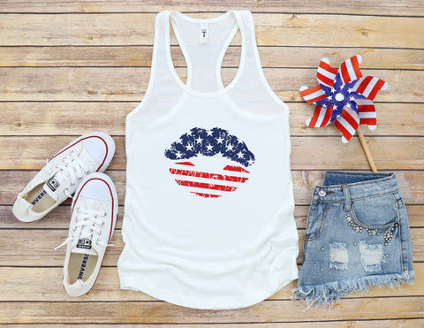 4th Of July USA Shirt, USA Flag Lips, Fourth Of July Shirt Racerback Tank, USA, 'Patriotic Shirt, Holiday Tank, July 4th Shirt, More Colors