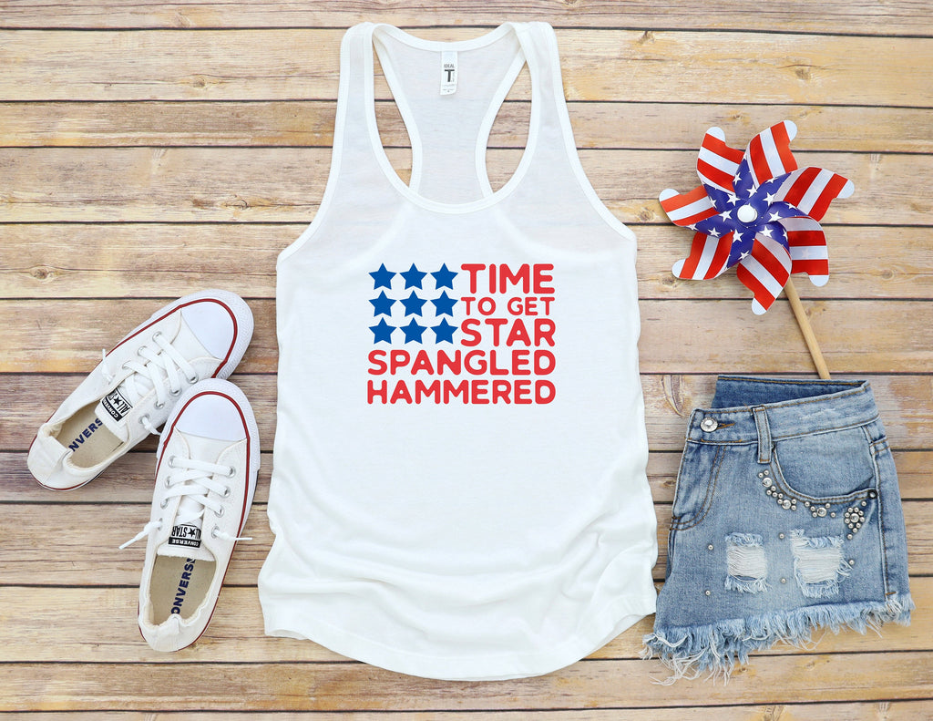 Fourth Of July, Time to Get Star Spangled Hammered Racerback Tank, USA, 'Patriotic Shirt, Holiday Tank, July 4th Shirt, More Colors