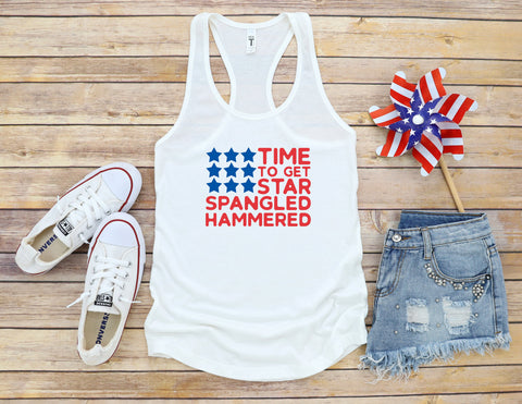 Fourth Of July, Time to Get Star Spangled Hammered Racerback Tank, USA, 'Patriotic Shirt, Holiday Tank, July 4th Shirt, More Colors