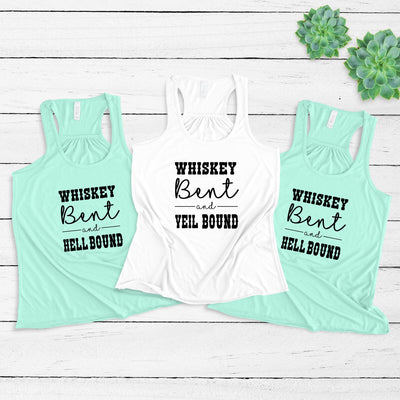Bachelorette Party Women's Flowy Racerback Tanks Shirts, Whiskey Bent, Veil Bound, Hell Bound Bachelorette Party, Bridesmaids