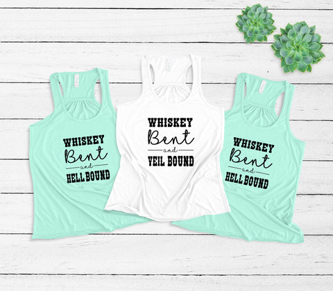 Bachelorette Party Women's Flowy Racerback Tanks Shirts, Whiskey Bent, Veil Bound, Hell Bound Bachelorette Party, Bridesmaids