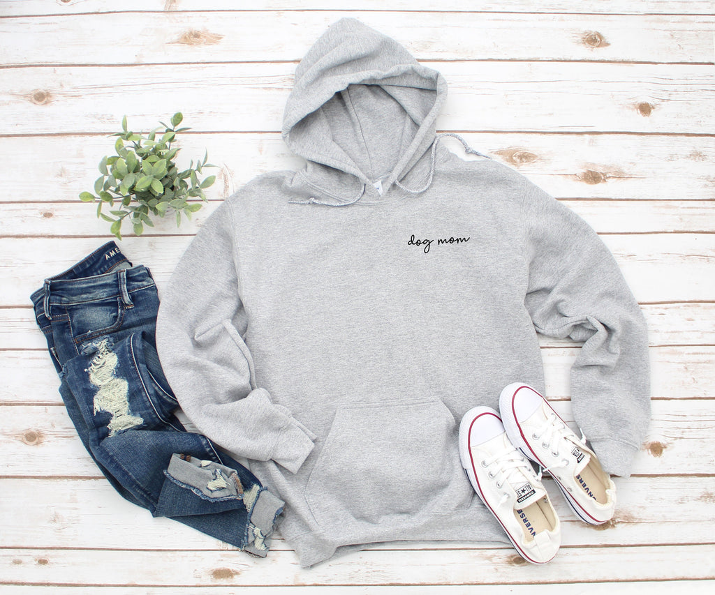 Dog Mom Left Chest Script Heavy Blend Hooded Sweatshirt Hoodie, Dog Mom Hoodie, Fur Mama Hoodie, Dog Mom, Dog Mama Hoodie, 12 Colors!