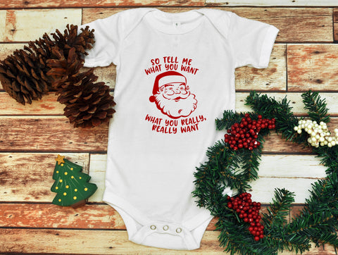 Santa Tell Me What You Want, Baby Infant Bodysuit, Baby Bodysuit, Christmas  Bodysuit, Holiday Baby Bodysuit, Unisex Baby Clothes, Christmas