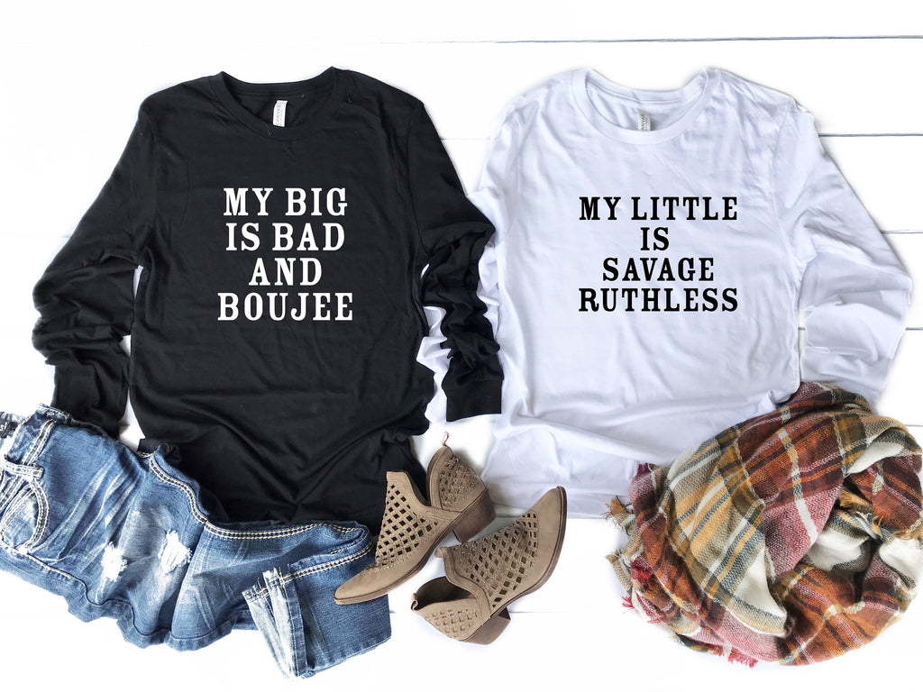 Big Little Long Sleeve College Sorority, My Big Bad My Little Savage sorority reveal shirts, Greek shirt, Little sis, Big Sis, Big Little