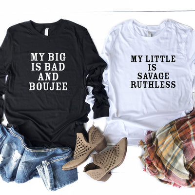 Big Little Long Sleeve College Sorority, My Big Bad My Little Savage sorority reveal shirts, Greek shirt, Little sis, Big Sis, Big Little