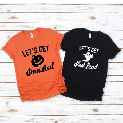 Halloween Couples Shirts, Let's Get Smashed, Let's Get Sheet Faced, His & Hers, Matching Shirts, Best Friend Shirts, Funny Halloween Shirt