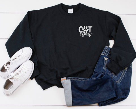 Cat Mom Paw Left Chest Heavy Blend Crewneck Sweatshirt, Cat Lover Sweater, Cat Mom Sweatshirt, Pet Lover Crew Sweater, Dog Mom, Cat Mama