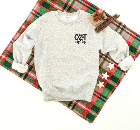 Cat Mom Paw Left Chest Heavy Blend Crewneck Sweatshirt, Cat Lover Sweater, Cat Mom Sweatshirt, Pet Lover Crew Sweater, Dog Mom, Cat Mama
